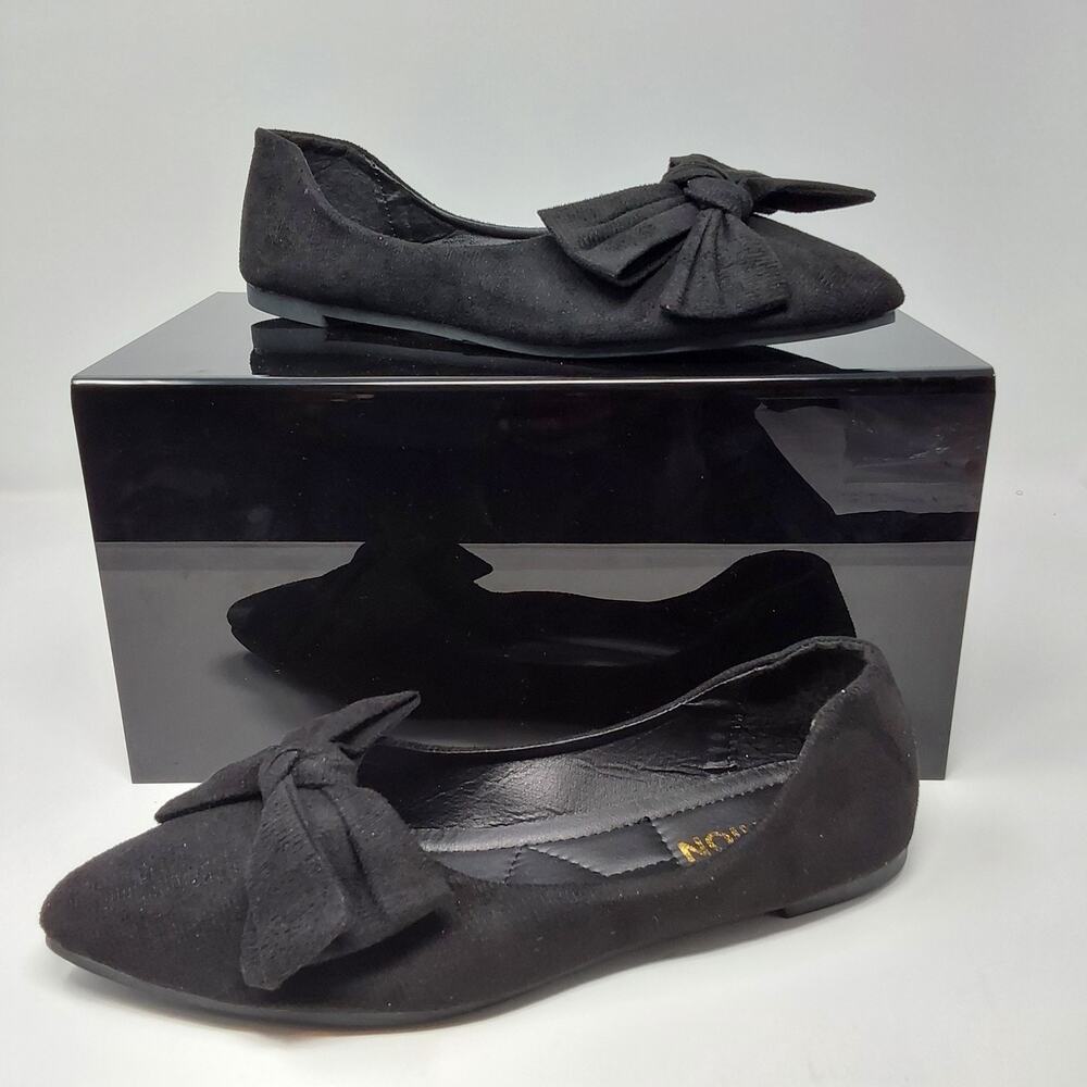 Women's Black Bow Ballet Flats Pointed Toe Faux Suede Size EU 42 US 11.5-12 New